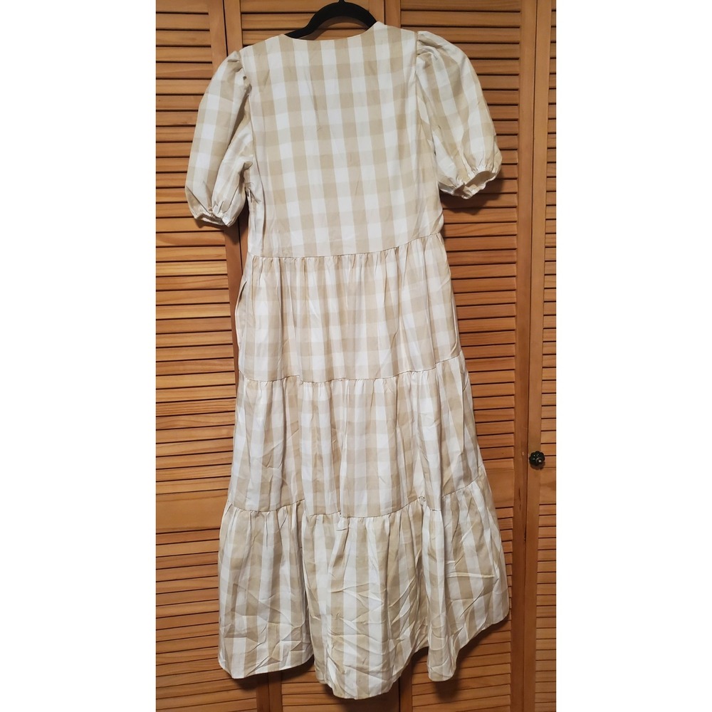 English Factory Tan And White Gingham Midi Dress Size Medium - Picture 7 of 13